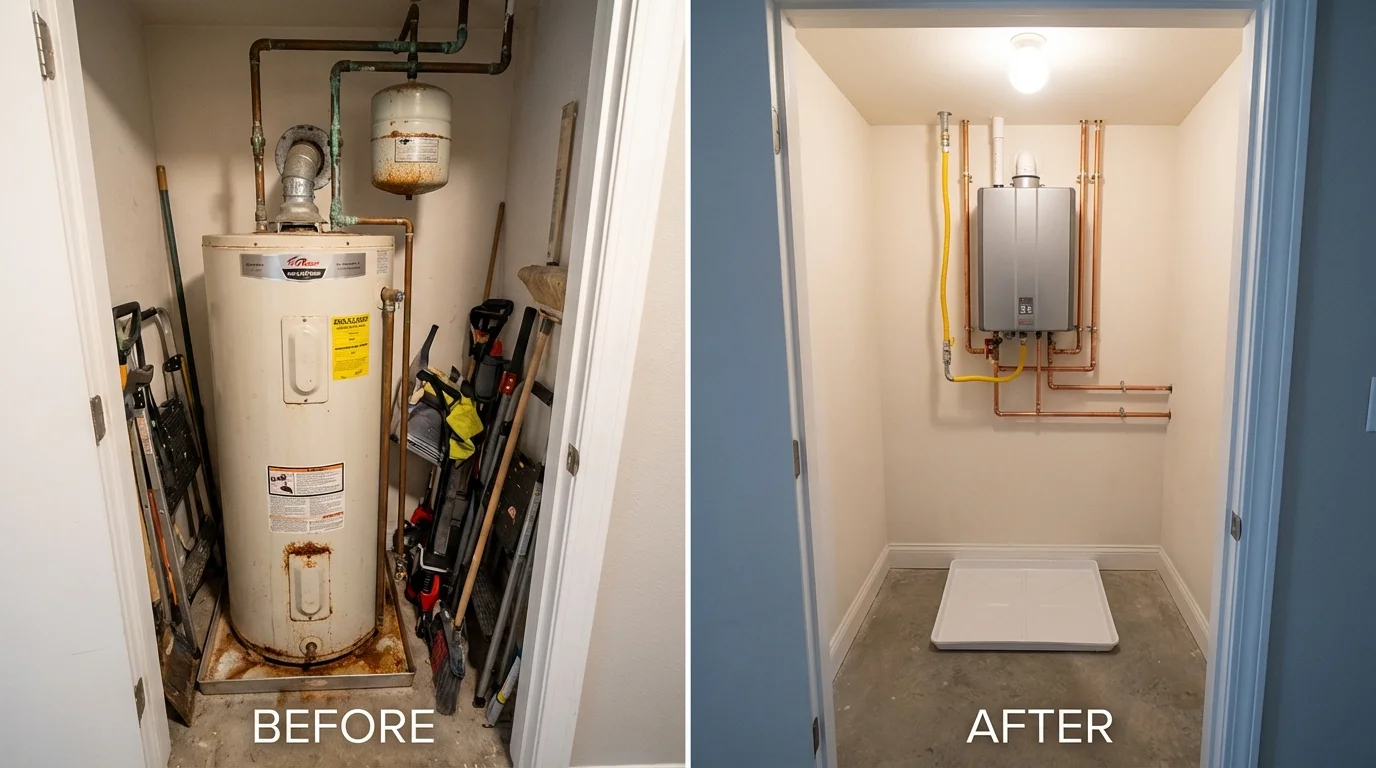 Tank water heater versus wall-mounted tankless unit comparison for Bluff City, TN homeowners