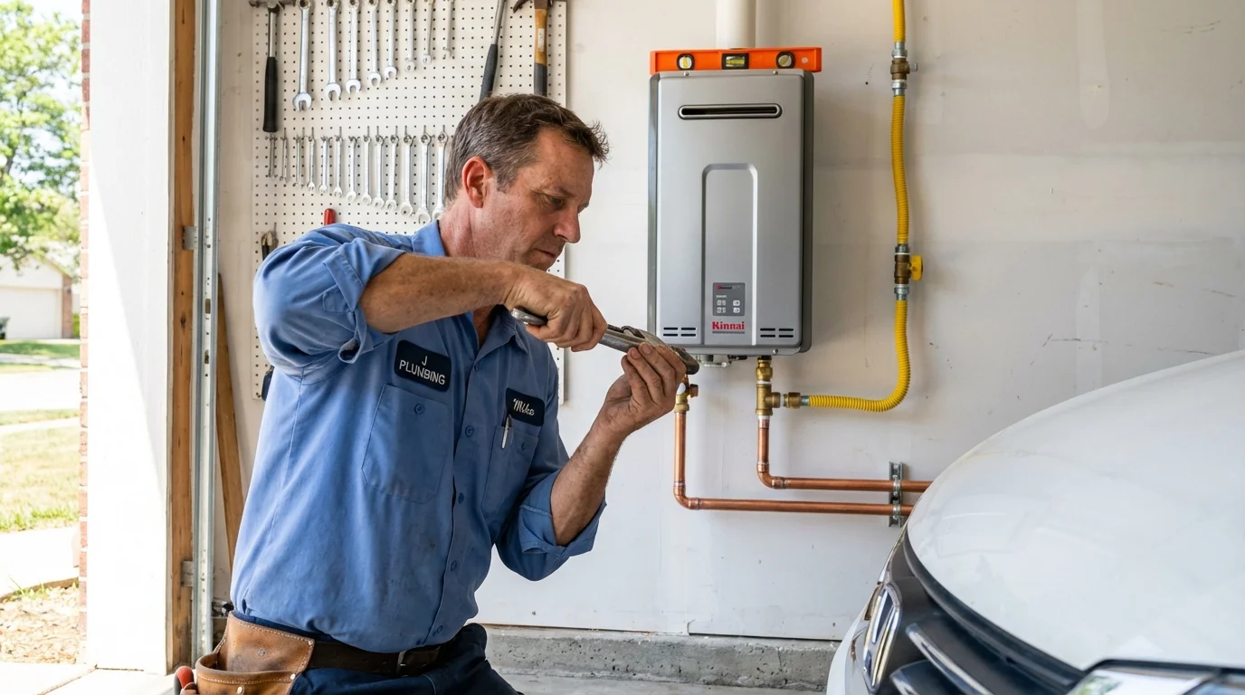 Tankless water heater installation by a Johns Plumbing LLC plumber in Bluff City