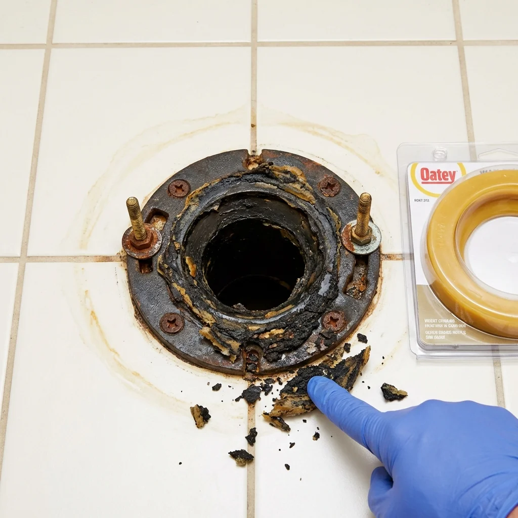 Failed wax ring showing water seepage at the base of a toilet in a Bluff City, TN home